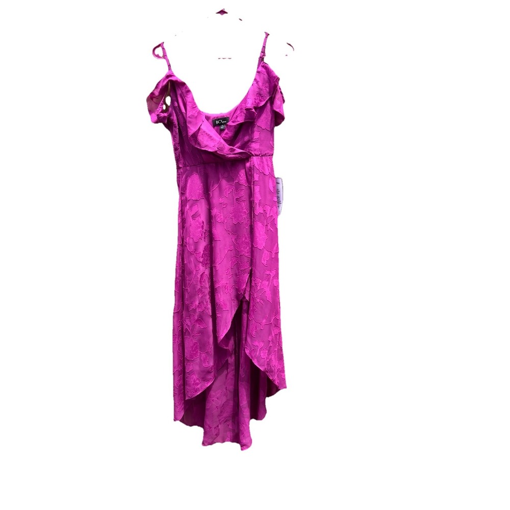 BCX Off-The-Shoulder Ruffled Asymmetrical-Hem Jacquard Dress Women's XS Pink NWT - Picture 7 of 10